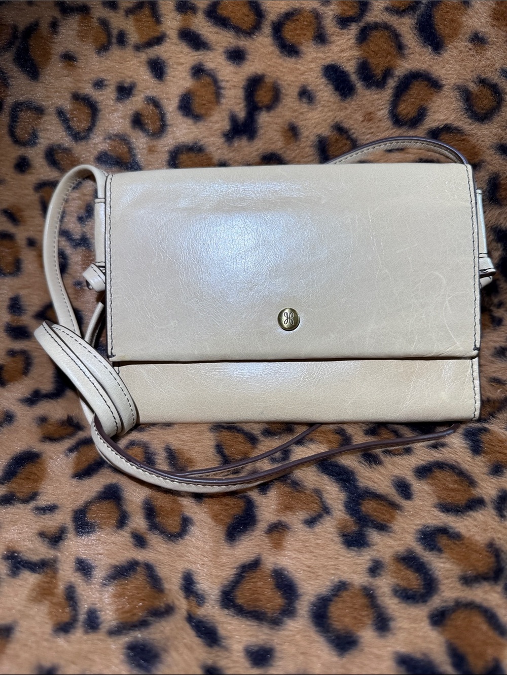 Neutral Cream Crossbody Bag with Gold Accent